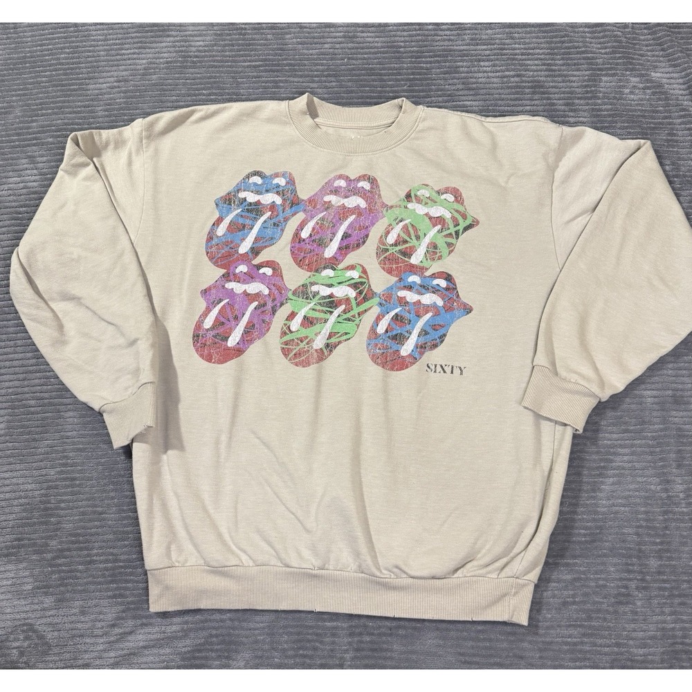 Woman's Rolling Stones Size Medium Beige Pull‎ Over Sweater Sixty's